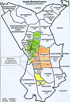 Standorte der geplanten Familienzentren in Bremerhaven