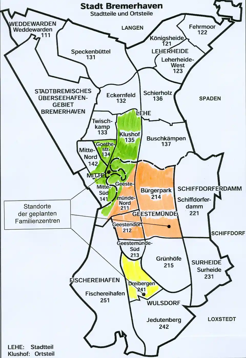 Standorte der geplanten Familienzentren in Bremerhaven