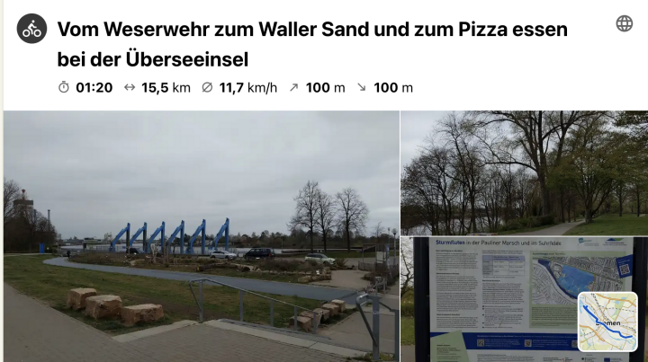 Vom Weserwehr zum Waller Sand und zum Pizza essen bei der Überseeinsel