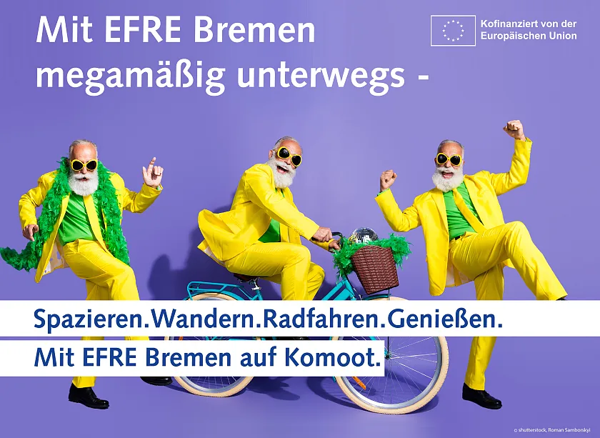 Mann in erschiedenen Posen: Laufen, Radeln, Jubeln