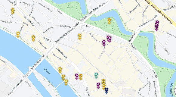 screenshot of the EFRE-Map, Map with Markern were Prijects are located