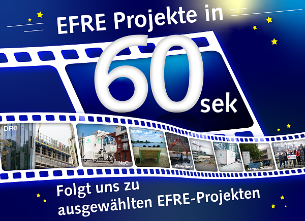 Kampagnenmotiv: Filstreifen und Titel: EFRE Projekte in 60 Sekunden