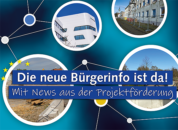 Titelbild der Bürgerinfo: Vernetzte Kreise mit Projektbildern und der Titel