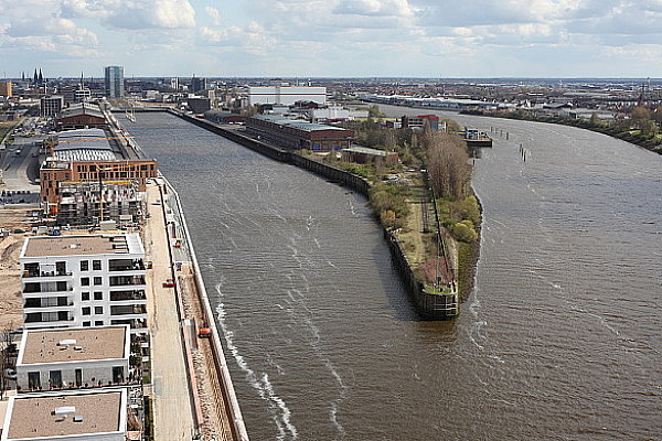 Promenade of the Überseestadt from above