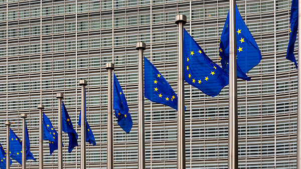 European flags in front of the EU Commission in Brussels