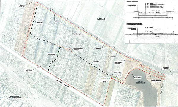 Site plan with marked path