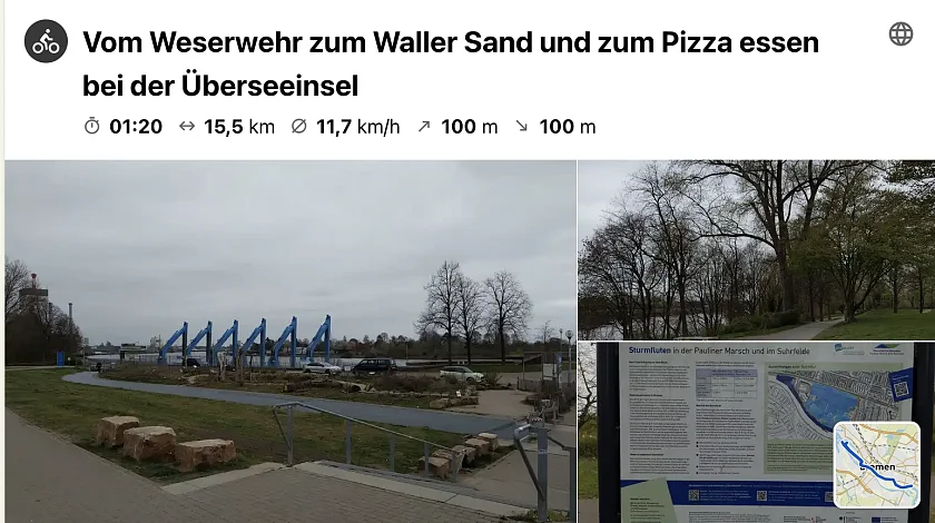 Vom Weserwehr zum Waller Sand und zum Pizza essen bei der Überseeinsel