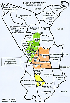 Standorte der geplanten Familienzentren in Bremerhaven