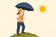 Frau die sich vor Hitze mit einem Sonnenschirm schützt.