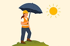 Frau die sich vor Hitze mit einem Sonnenschirm schützt.