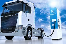 Wasserstofflogo auf Tankstellen Brennstoffspender. h2 Verbrennungsmotor für emissionsfreien, umweltfreundlichen Verkehr. 3D-Darstellung